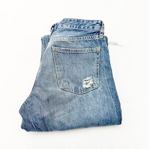 Zara Ripped Straight Leg Distressed Denim Jeans Light Wash Size 6